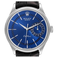 Rolex Cellini Date White Gold Blue Dial Mens Watch 50519 Box Card