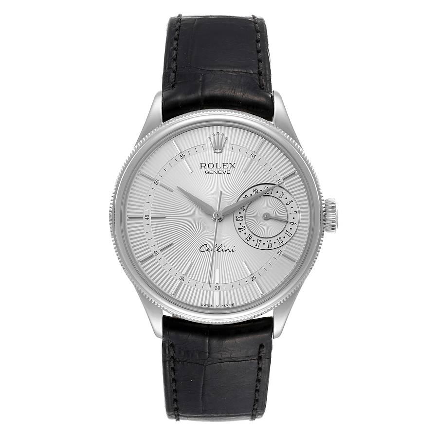 Rolex Cellini Date White Gold Silver Dial Automatic Mens Watch 50519 Box Card. Automatic self-winding movement. Officially certified Swiss chronometer (COSC). Paramagnetic blue Parachrom hairspring. Bidirectional self-winding via Perpetual rotor.