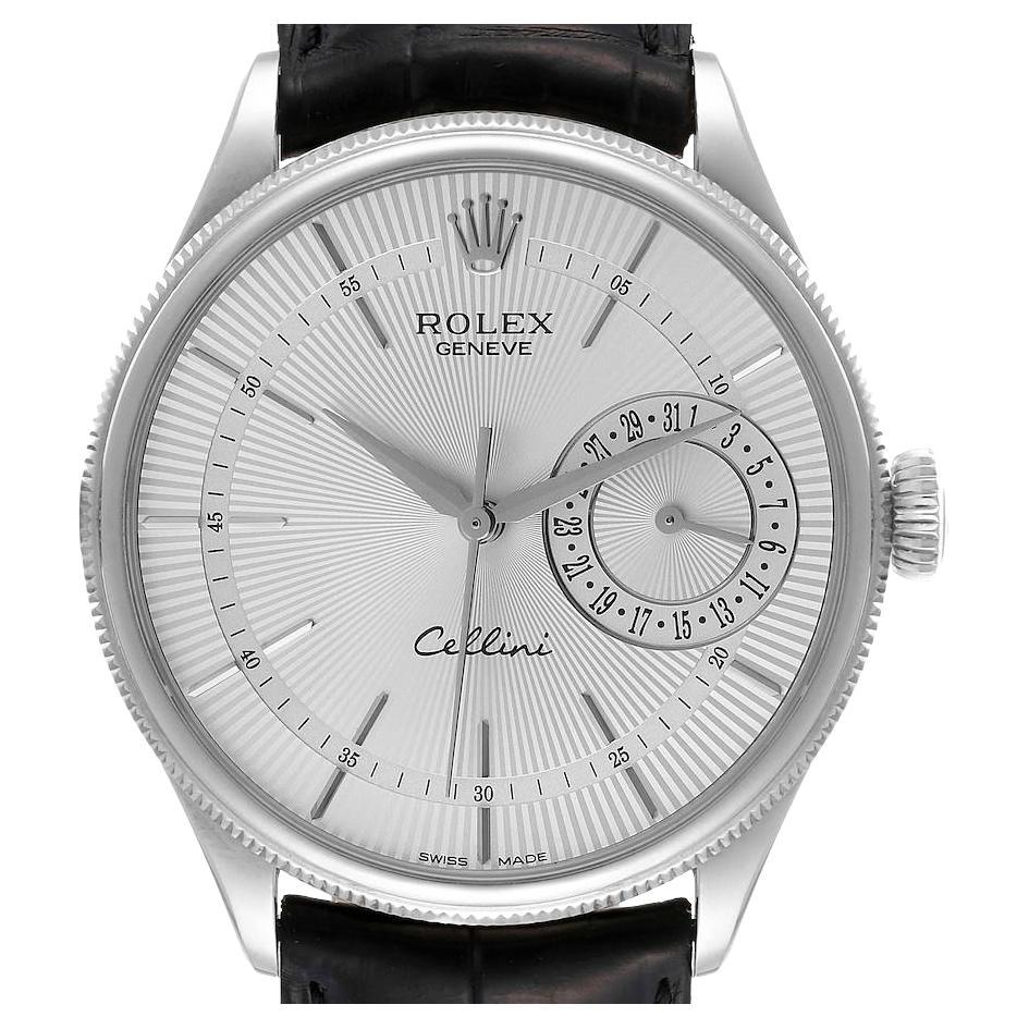 Rolex Cellini Date White Gold Silver Dial Automatic Mens Watch 50519 Box Card