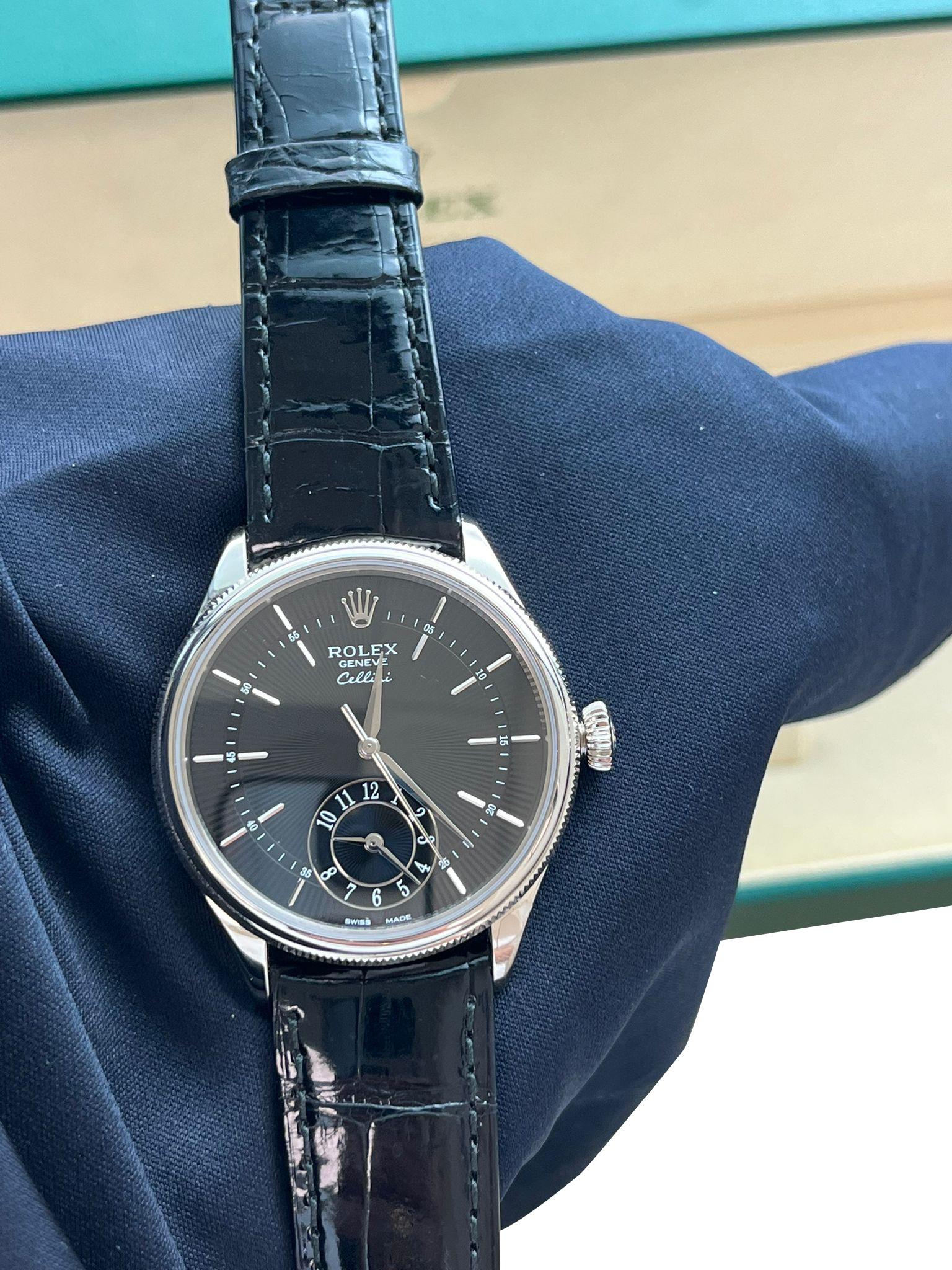 Rolex Cellini Dual Time 18K White Gold Black Dial Automatic Watch 50529 For Sale 5