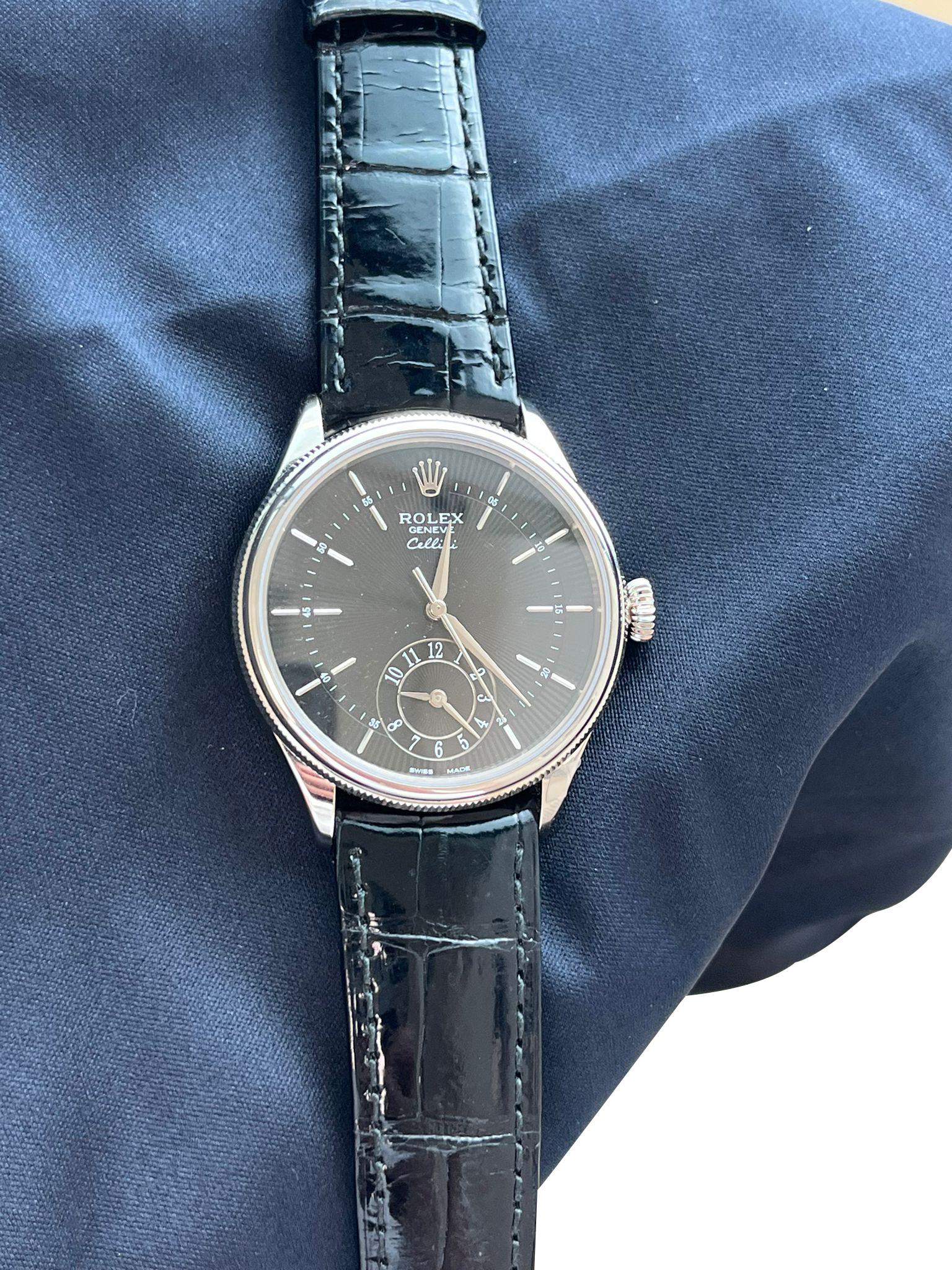 Rolex Cellini Dual Time 18K White Gold Black Dial Automatic Watch 50529 For Sale 6