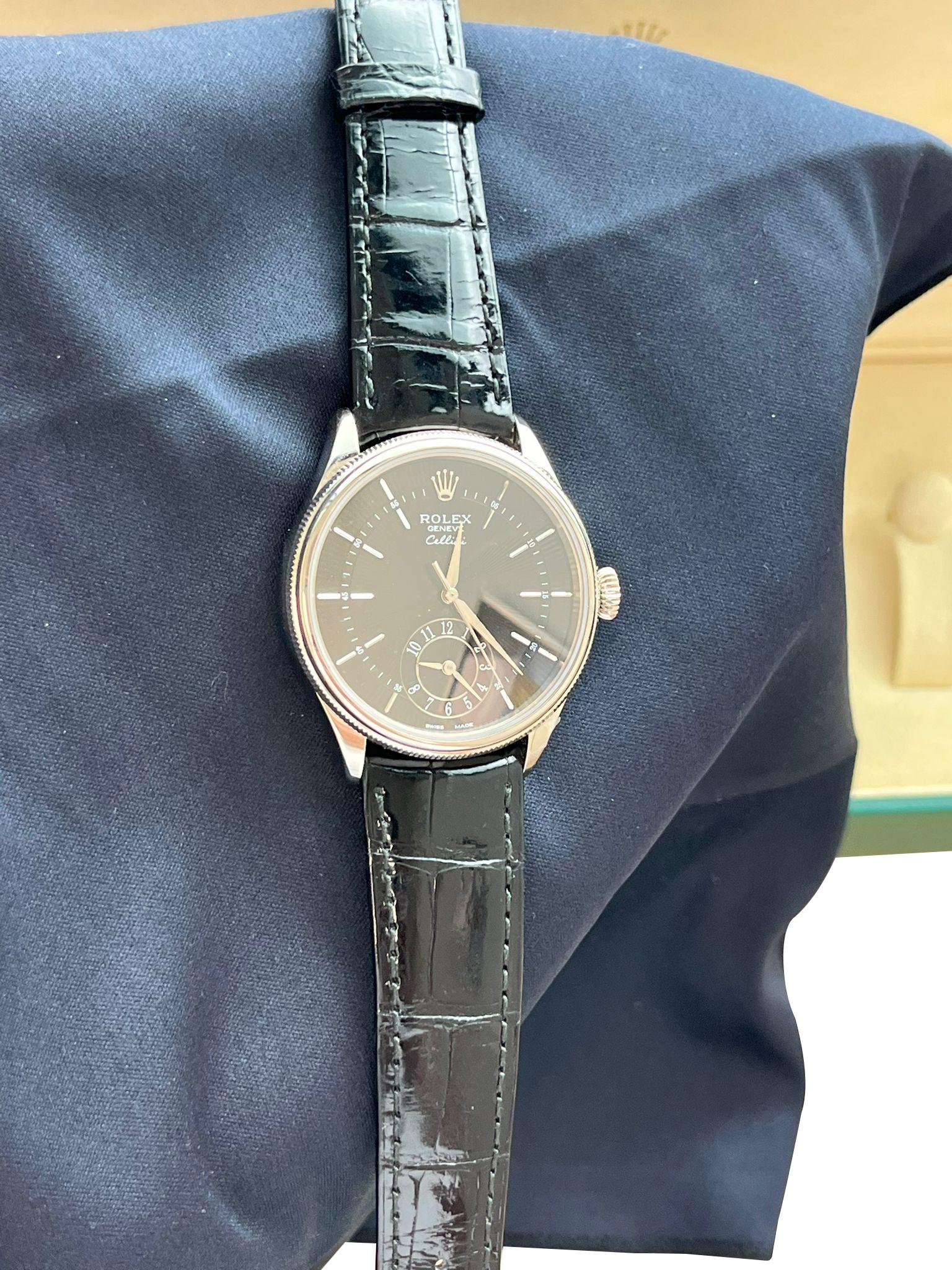 Rolex Cellini Dual Time 18K White Gold Black Dial Automatic Watch 50529 For Sale 7