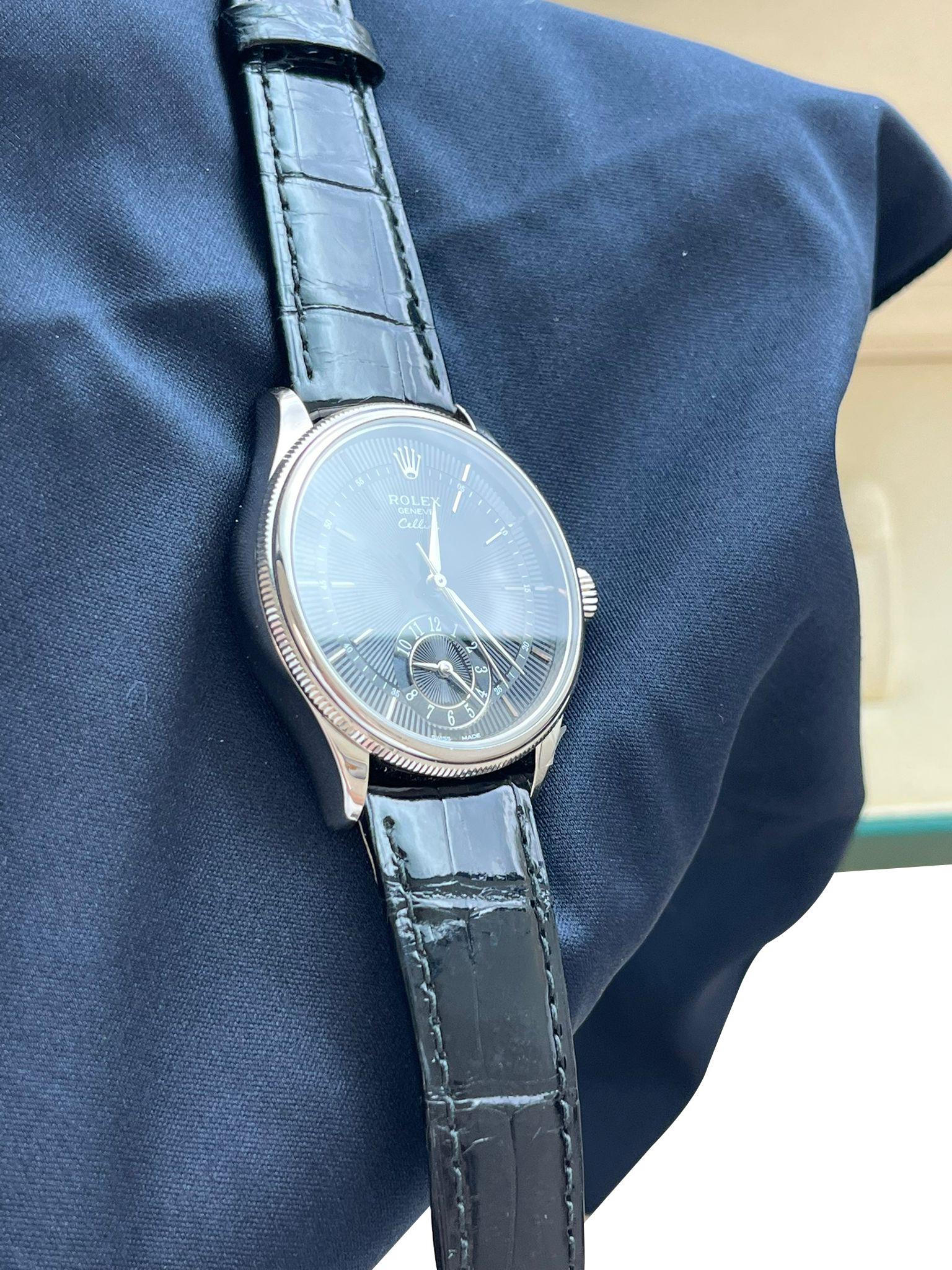 Rolex Cellini Dual Time 18K White Gold Black Dial Automatic Watch 50529 For Sale 9