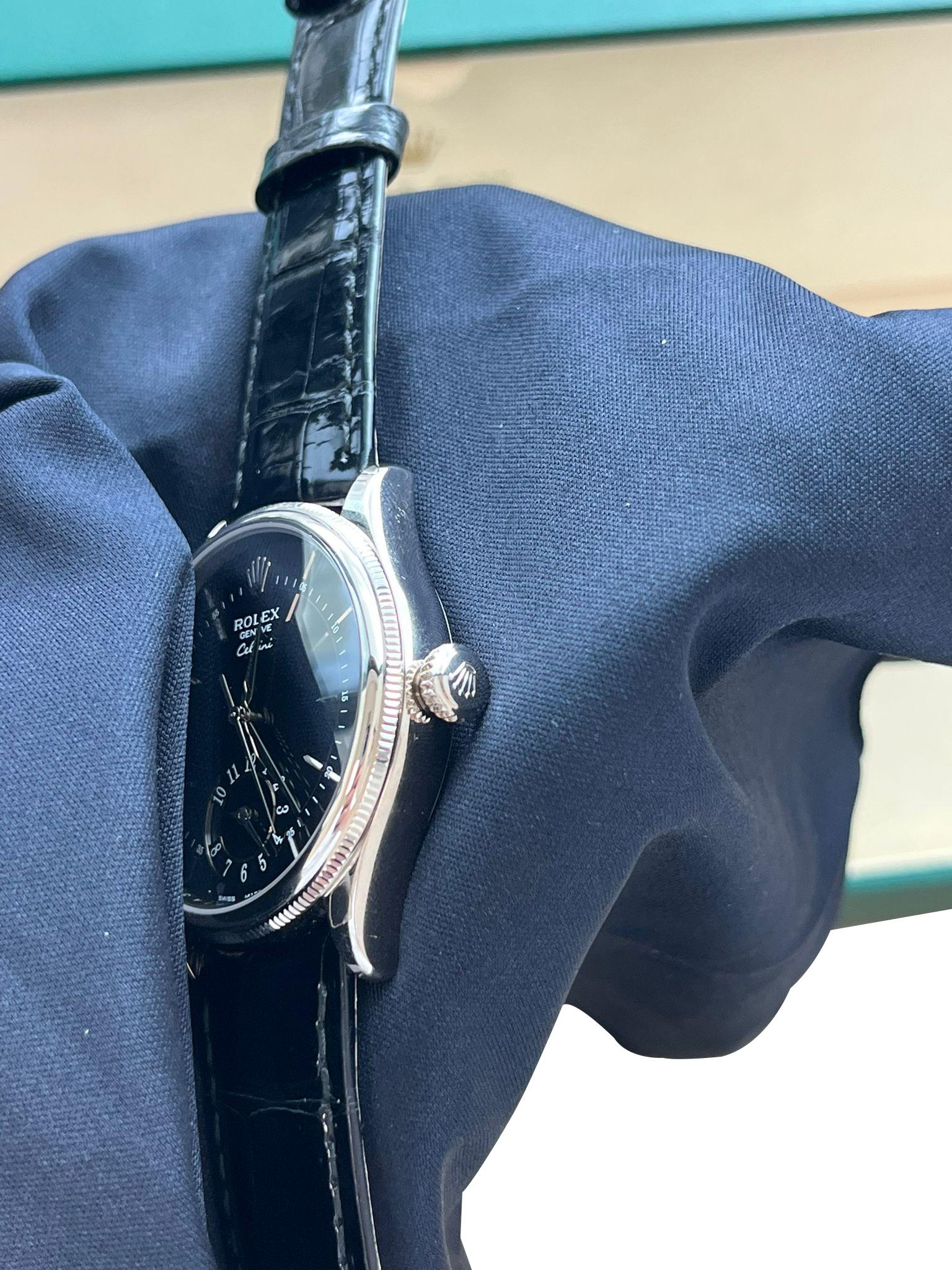 Rolex Cellini Dual Time 18K White Gold Black Dial Automatic Watch 50529 For Sale 10