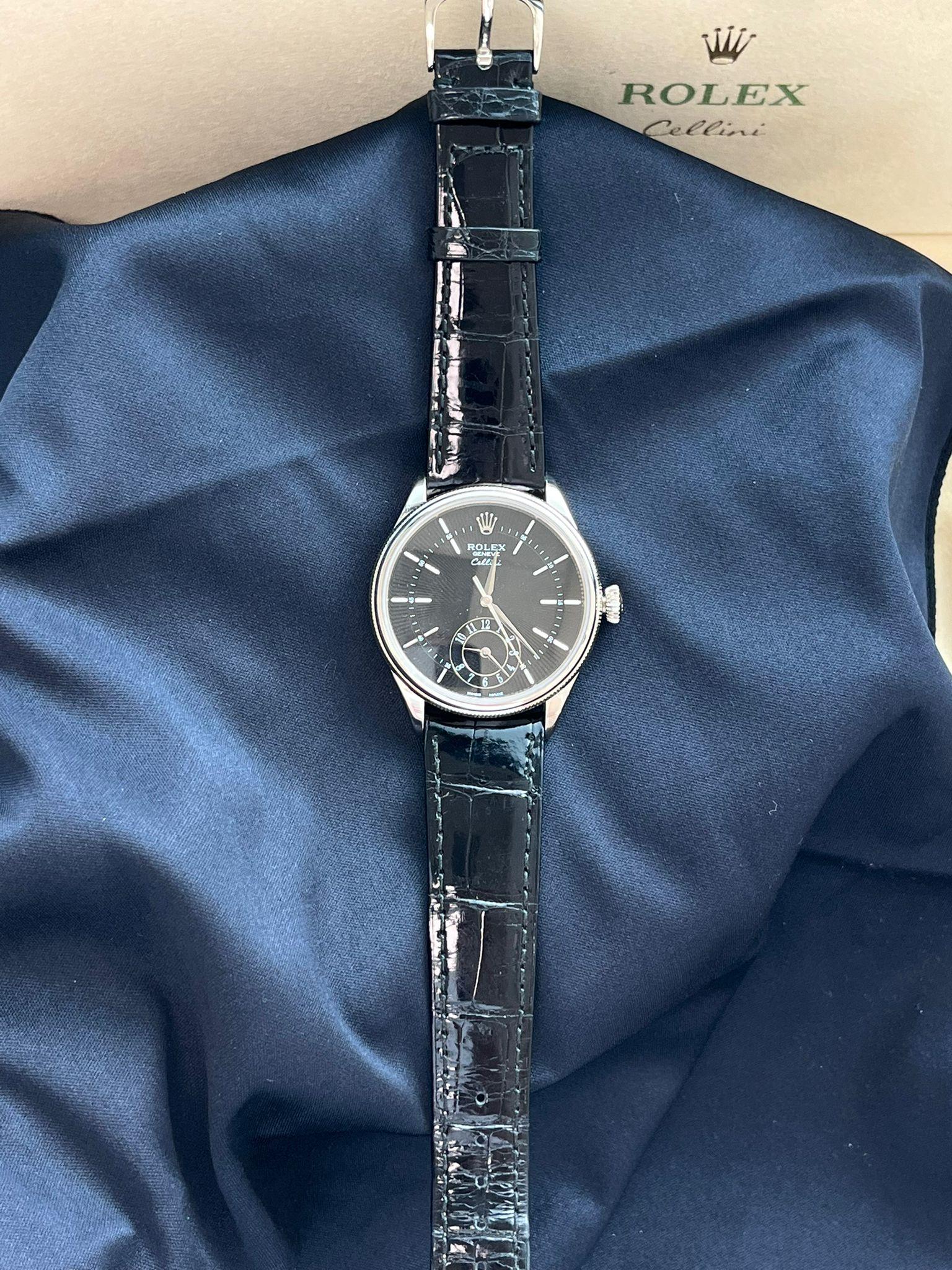 Rolex Cellini Dual Time 18K White Gold Black Dial Automatic Watch 50529 For Sale 3