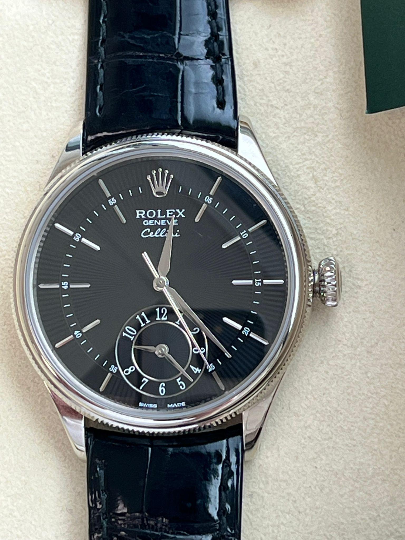 Rolex Cellini Dual Time 18K White Gold Black Dial Automatic Watch 50529 For Sale 4
