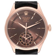 Rolex Cellini Dual Time Brown Dial Rose Gold Automatic Mens Watch 50525