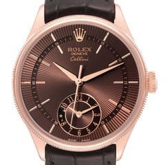 Rolex Cellini Dual Time Brown Dial Rose Gold Automatic Mens Watch 50525