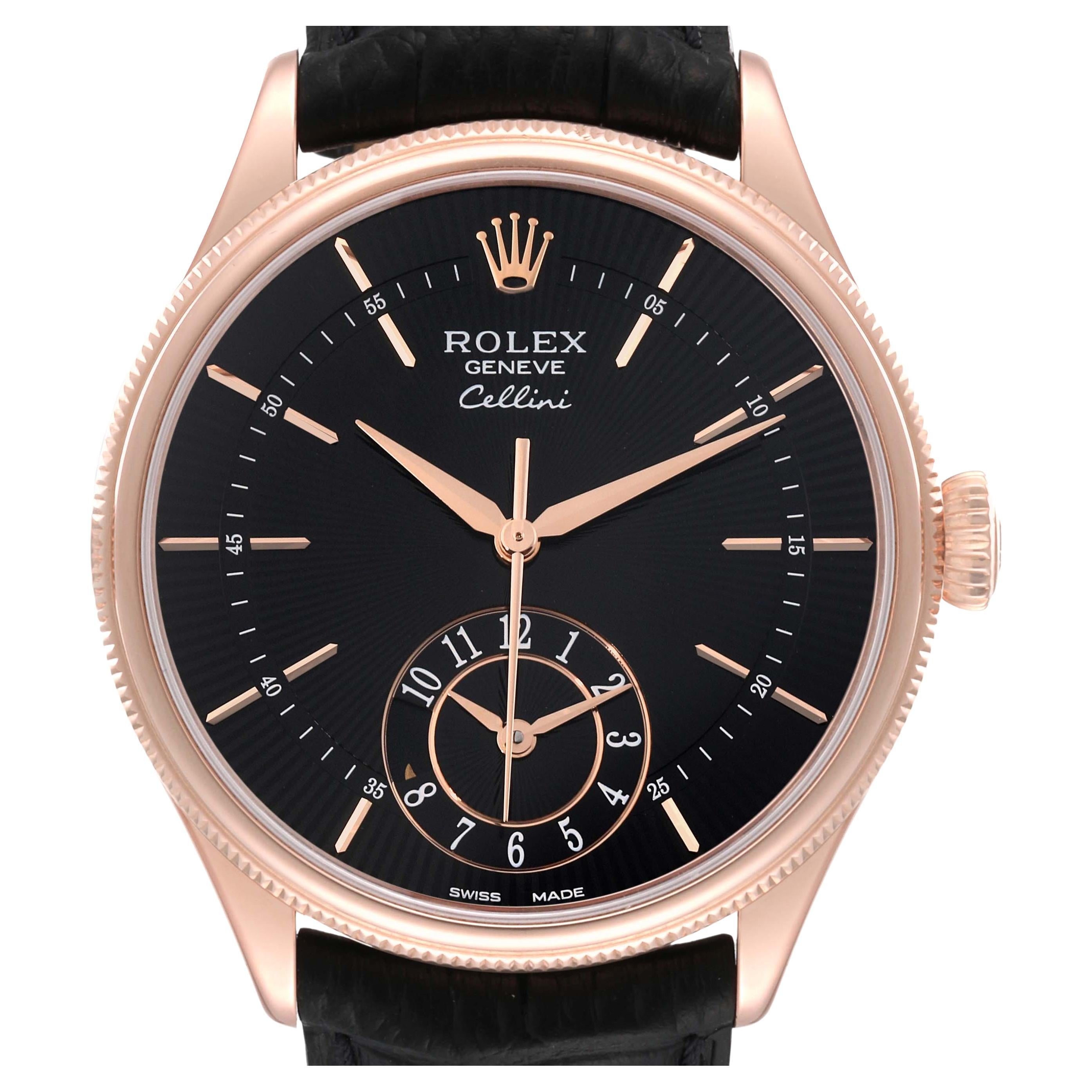 Rolex Cellini Dual Time Rose Gold Automatic Mens Watch 50525