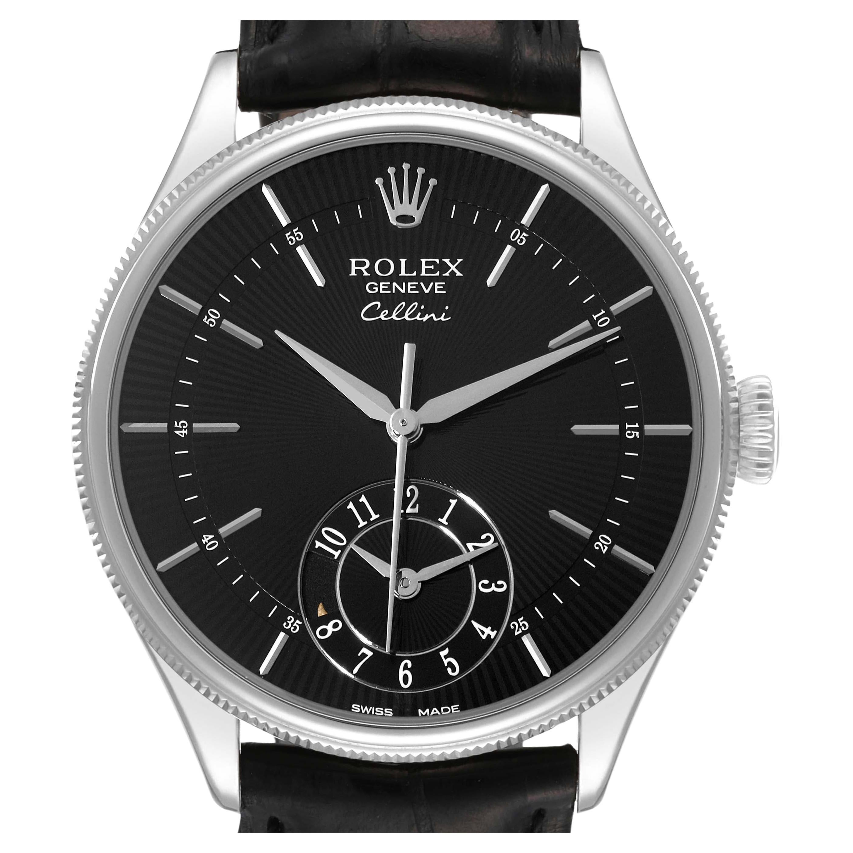 Rolex Cellini Dual Time White Gold Black Dial Automatic Mens Watch 50529