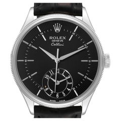 Rolex Cellini Dual Time White Gold Black Dial Automatic Mens Watch 50529