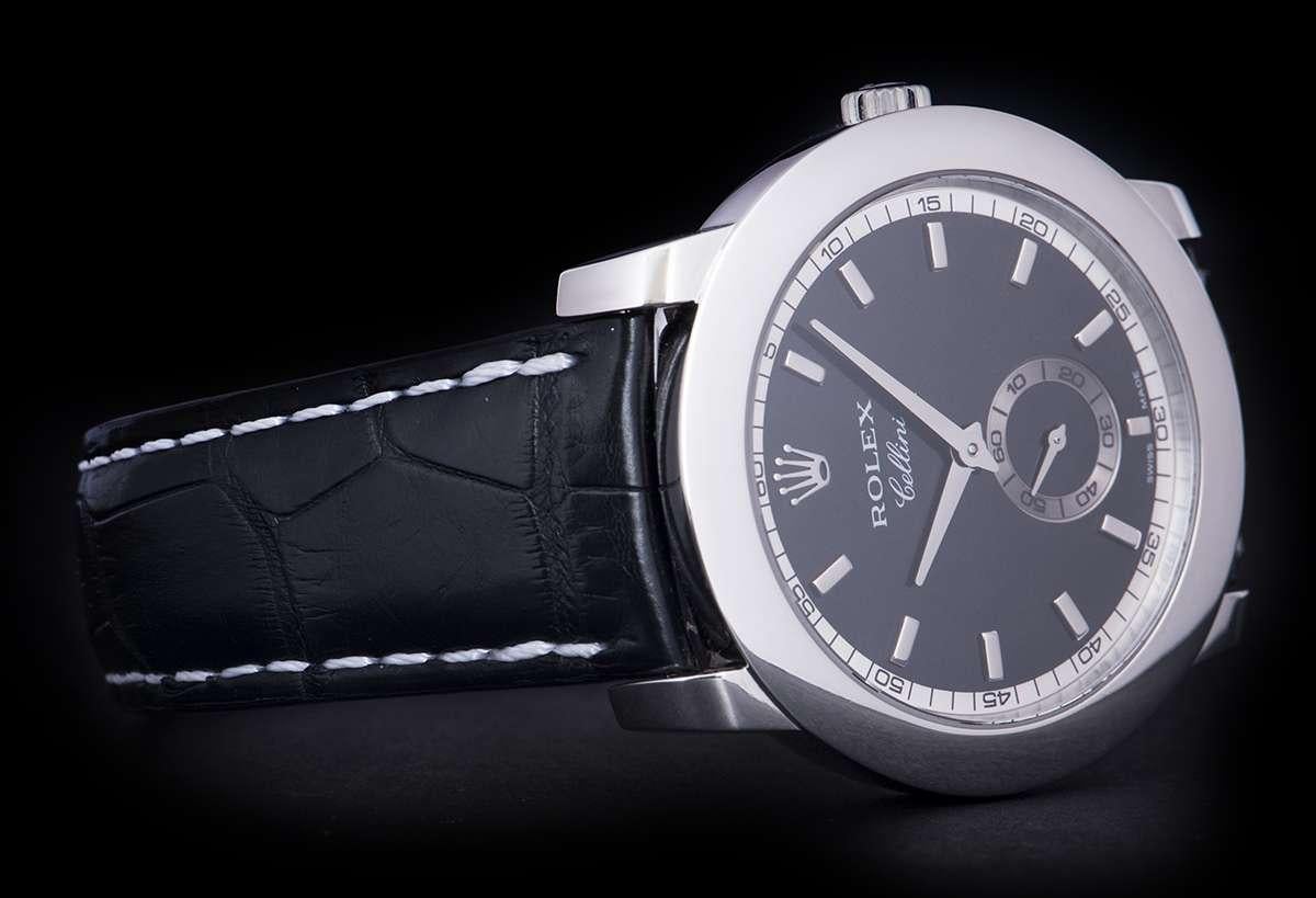 Men's Rolex Cellini Platinum Black Dial B&P 5241/6 Manual Wind Wristwatch