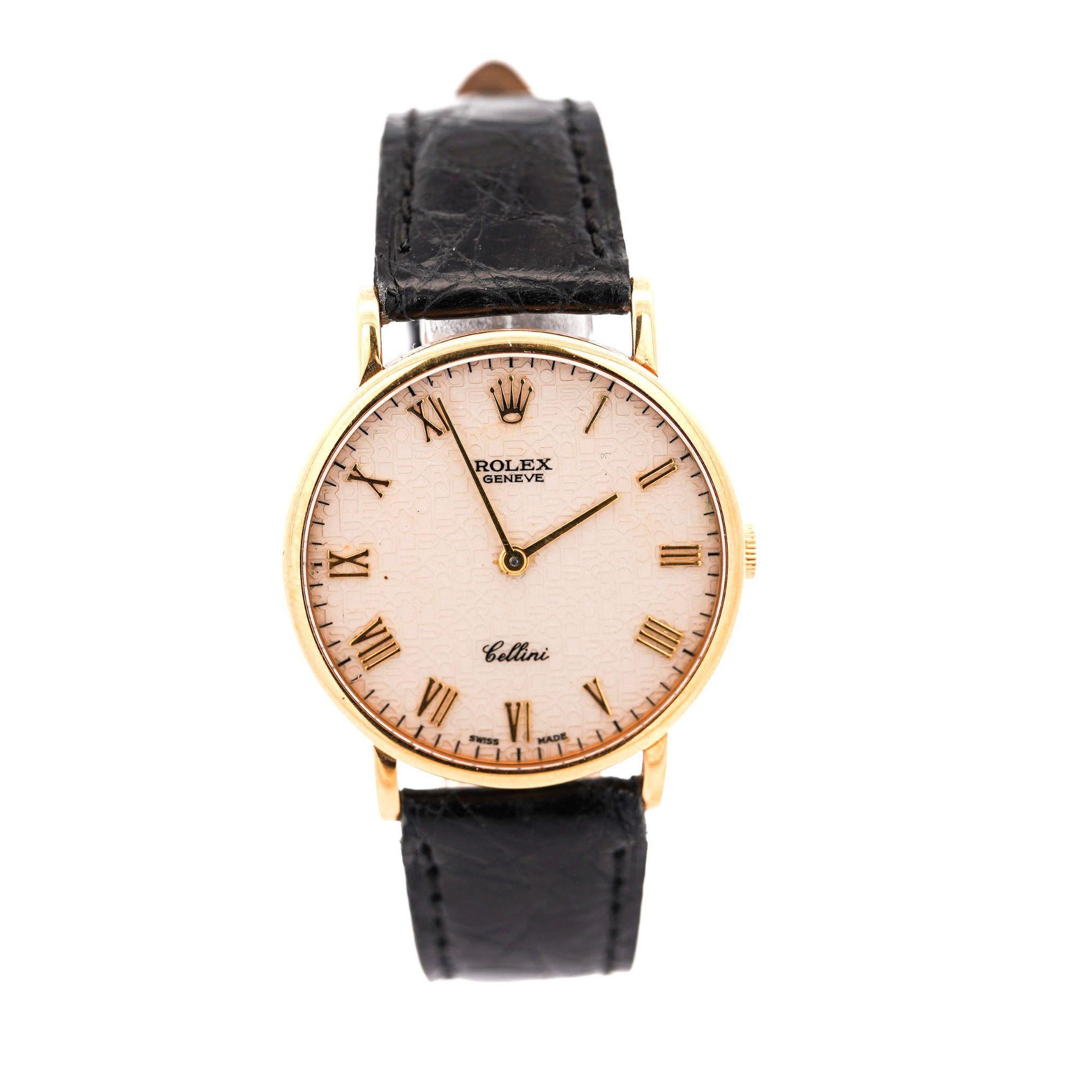Rolex Cellini Elfenbein Jubilee 32mm Zifferblatt 18K Gold auf Leder Uhr im Angebot 5