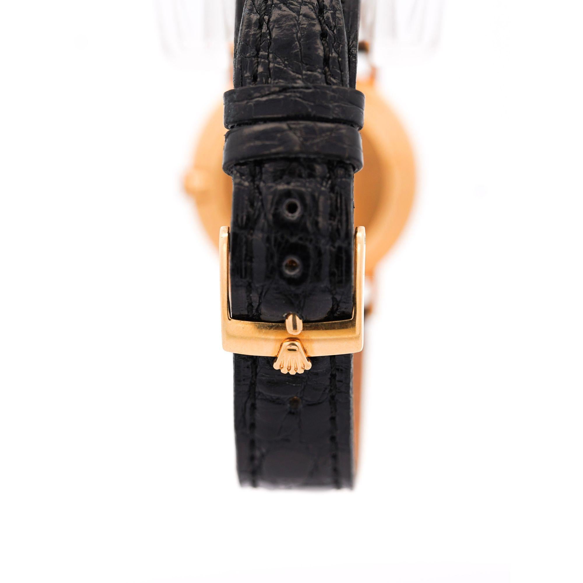 Rolex Cellini Elfenbein Jubilee 32mm Zifferblatt 18K Gold auf Leder Uhr im Zustand „Hervorragend“ im Angebot in Miami, FL