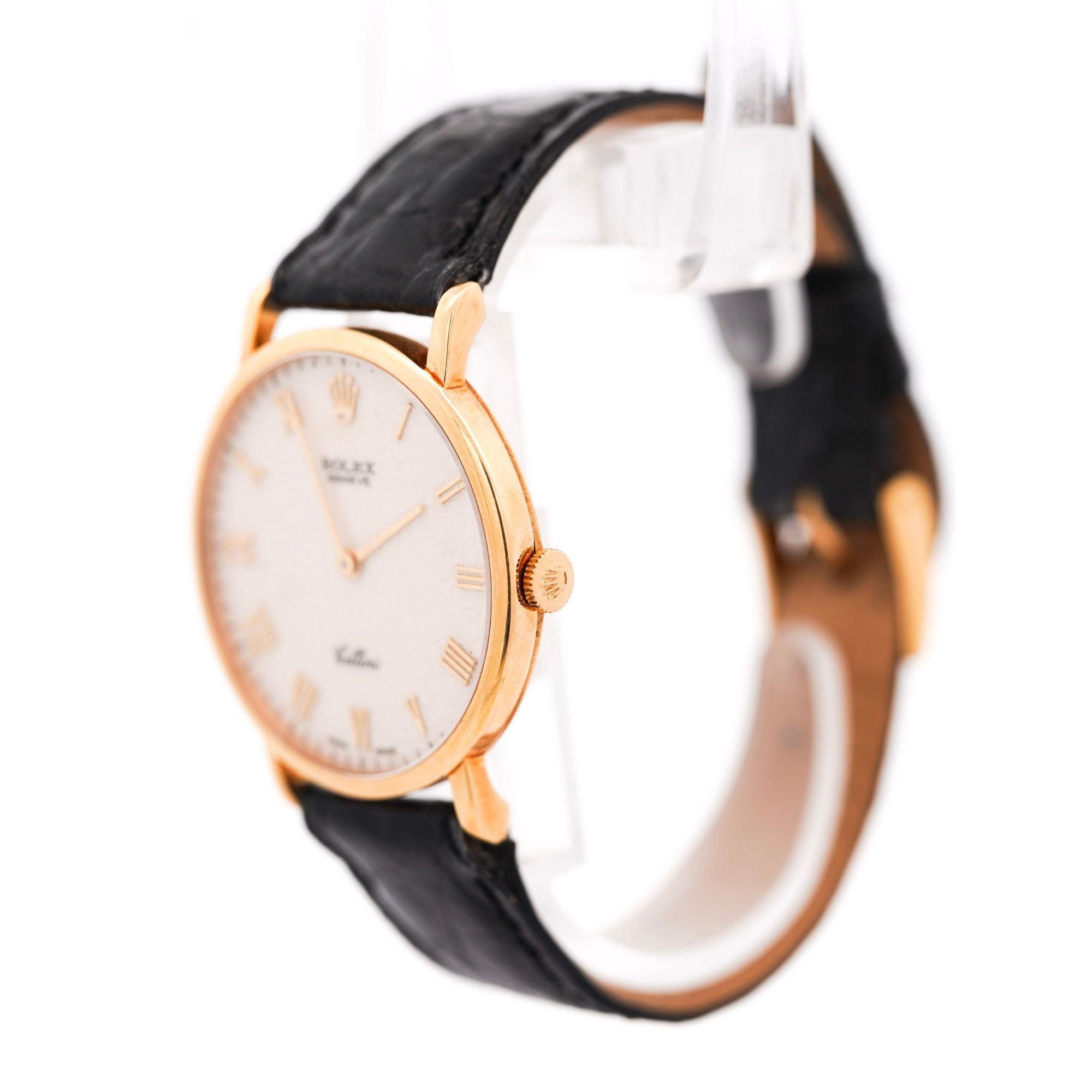 Rolex Cellini Elfenbein Jubilee 32mm Zifferblatt 18K Gold auf Leder Uhr im Angebot 1