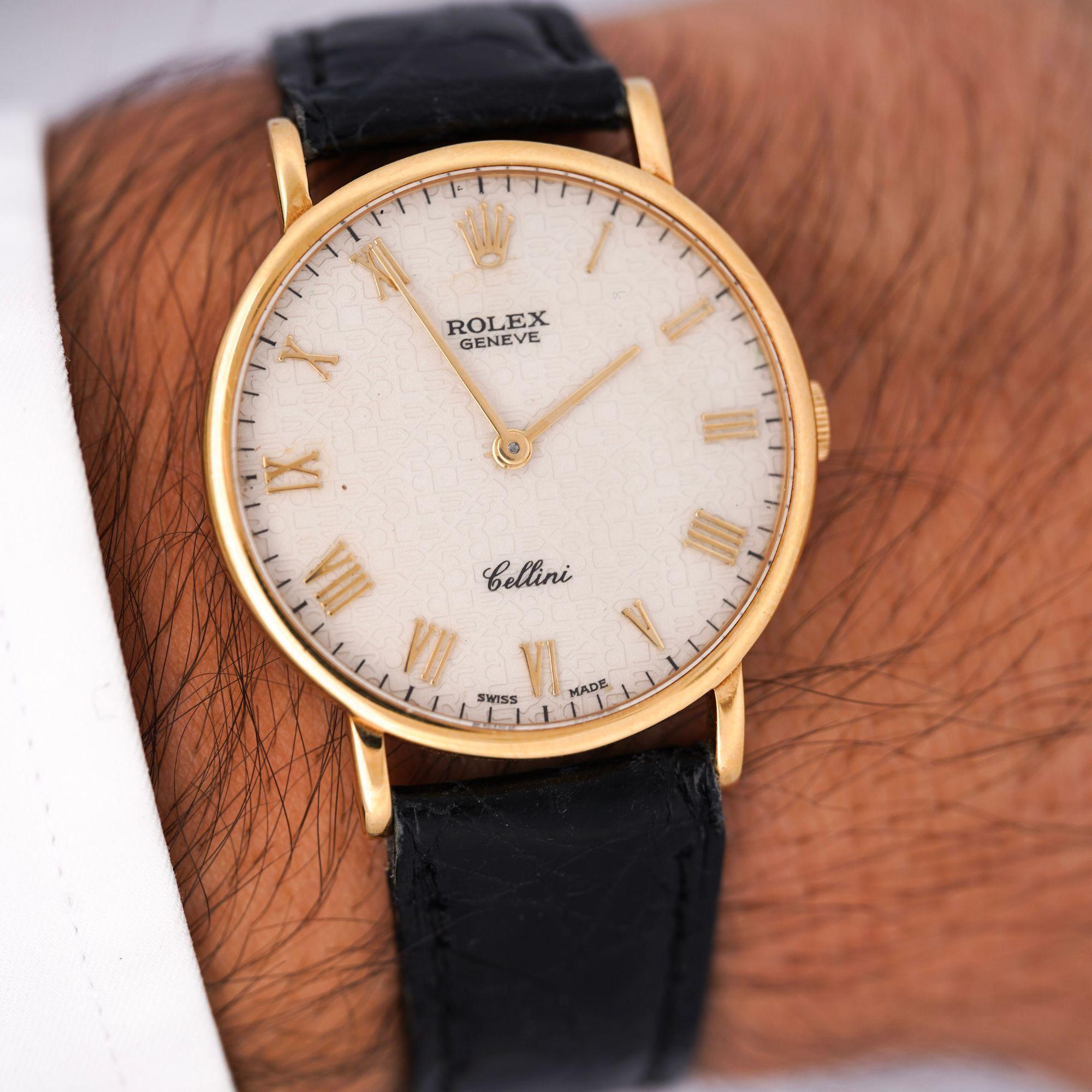Rolex Cellini Elfenbein Jubilee 32mm Zifferblatt 18K Gold auf Leder Uhr im Angebot 2