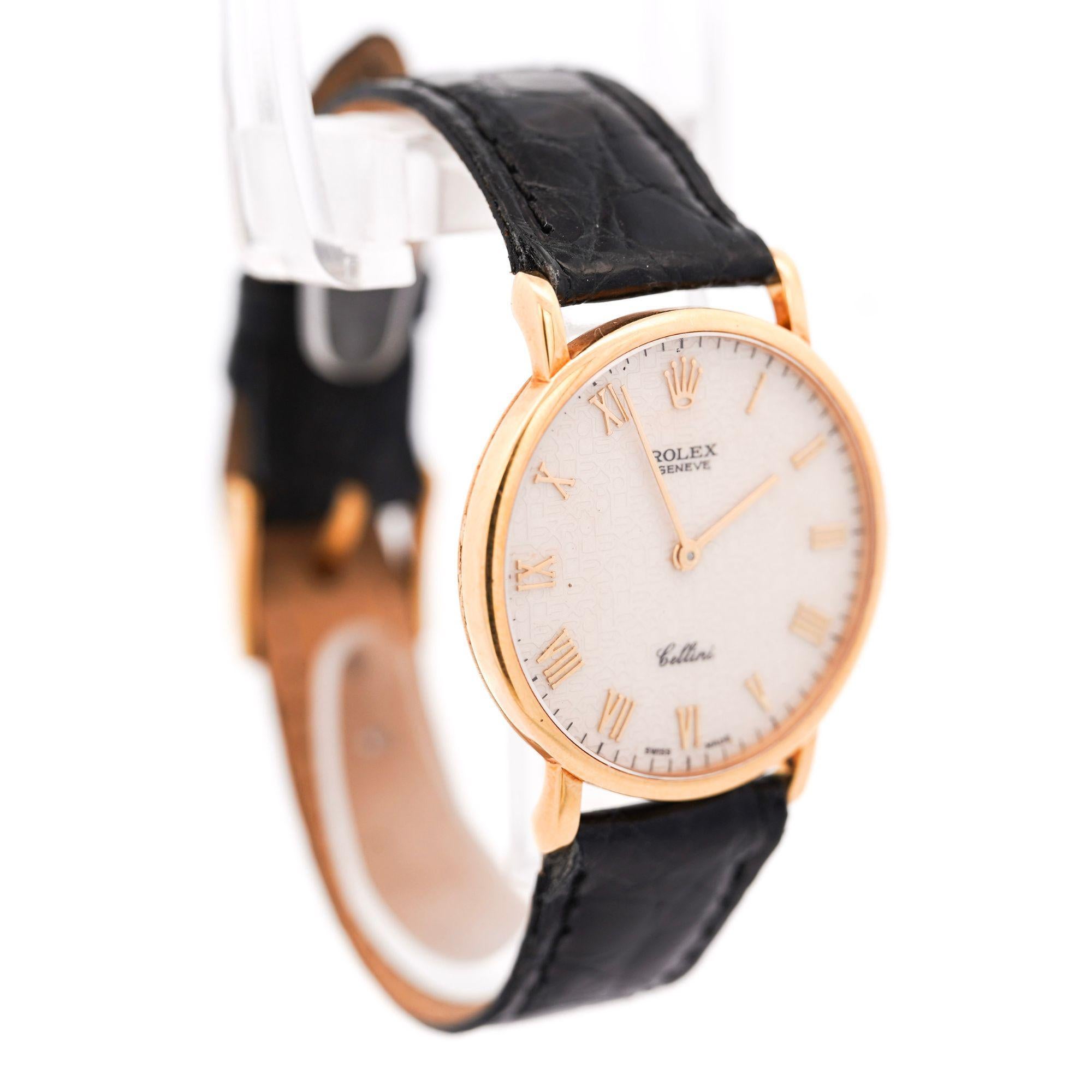 Rolex Cellini Elfenbein Jubilee 32mm Zifferblatt 18K Gold auf Leder Uhr im Angebot 3