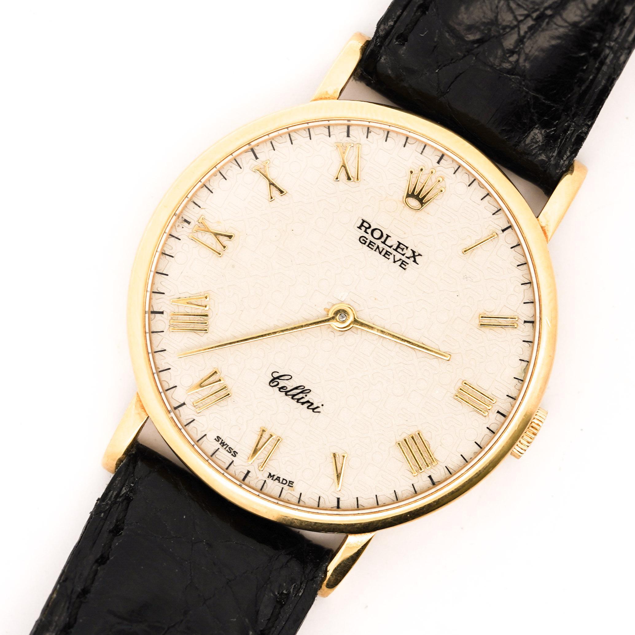 Rolex Cellini Elfenbein Jubilee 32mm Zifferblatt 18K Gold auf Leder Uhr im Angebot 4