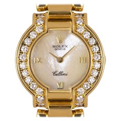 Rolex Cellini Ladies 18 Karat Gold Mother of Pearl Dial Diamond Bezel 2253