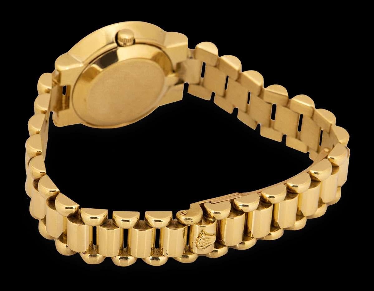 Round Cut Rolex Cellini Ladies 18 Karat Gold Mother of Pearl Dial Diamond Bezel 2253