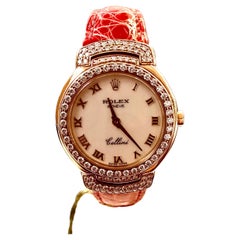 Rolex Cellini Ladies, Diamond Case, 18K MOP Dial and Box and Papers Croco Band