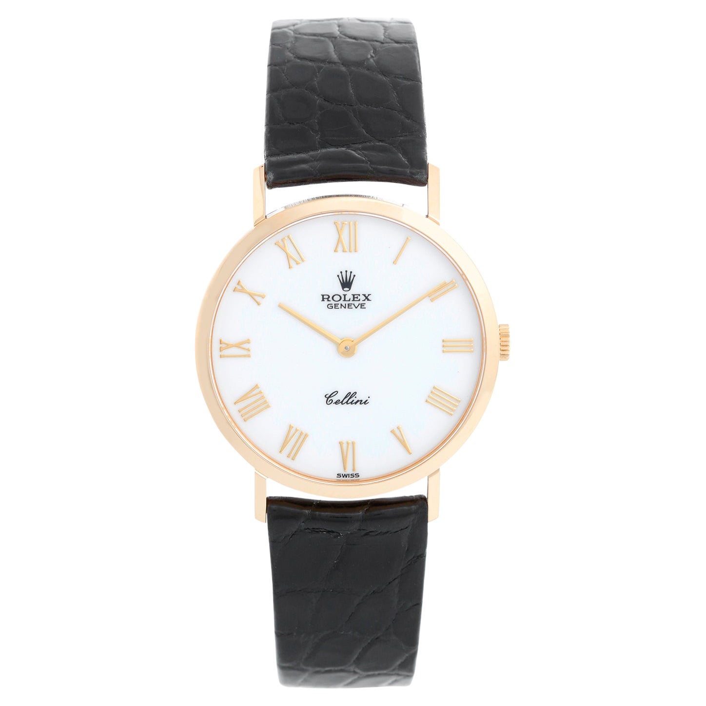 Rolex Cellini Men's 18k Yellow Gold Watch on Strap Band Mod. 4112