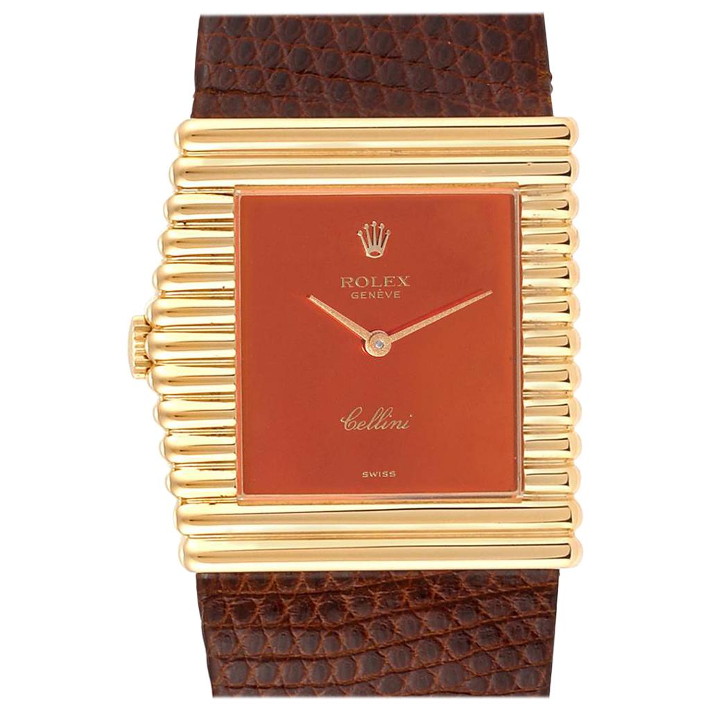 Rolex Cellini Midas Yellow Gold Orange Mirror Dial Vintage Watch 4017 For Sale