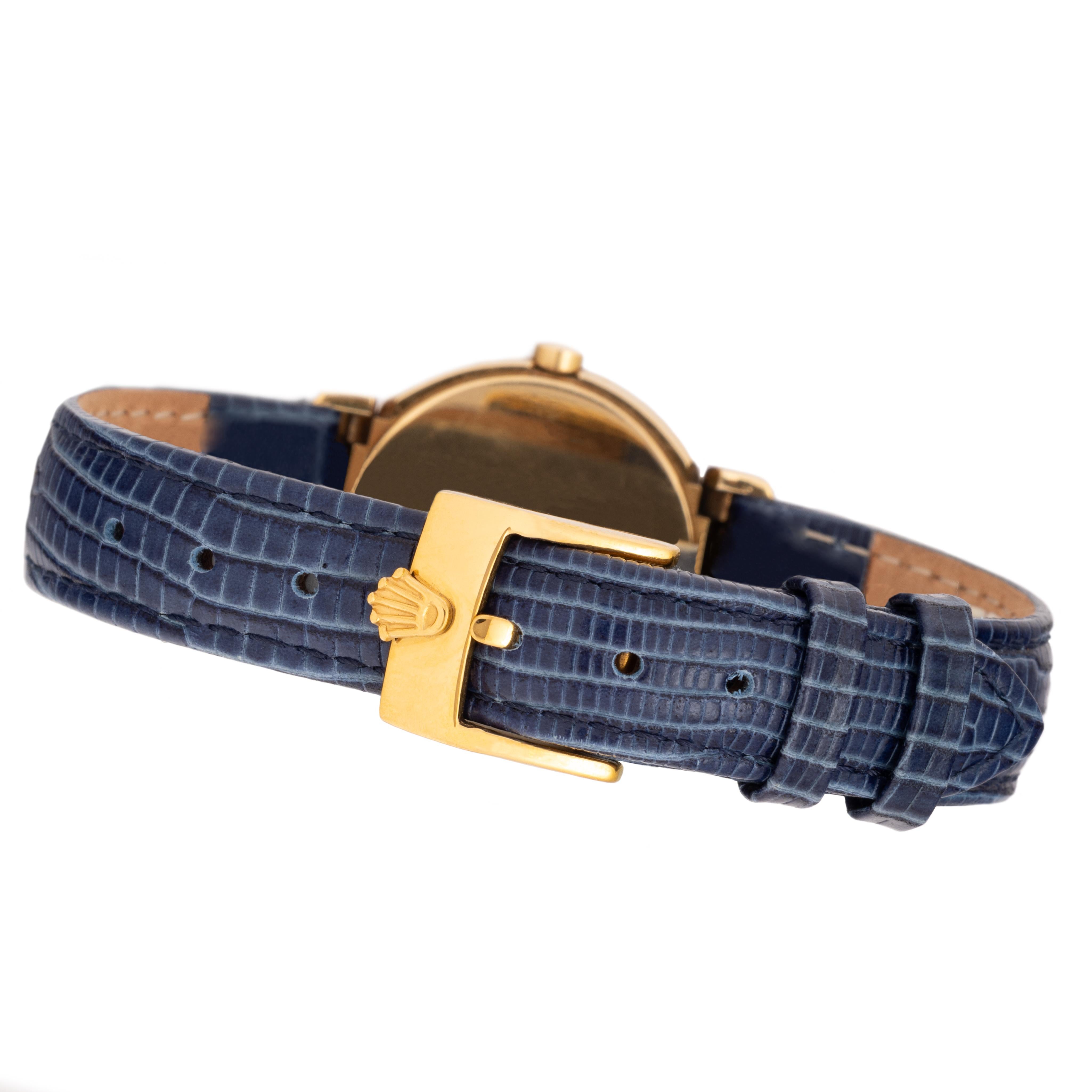 Rolex Cellini modello 6621 in oro giallo 18k 26mm con cinturino in pelle goffrata blu 1