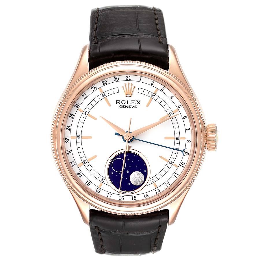 Rolex Cellini Moonphase Everose Gold Automatic Mens Watch 50535 Unworn. Automatic self-winding movement. Officially certified Swiss chronometer (COSC). Paramagnetic blue Parachrom hairspring. Bidirectional self-winding via Perpetual rotor. 18K rose