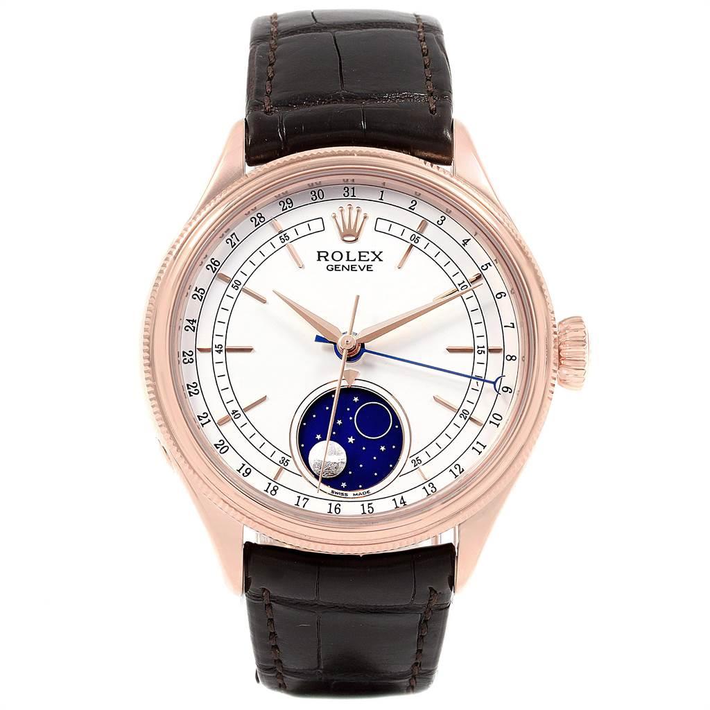 Rolex Cellini Moonphase Everose Rose Gold Automatic Mens Watch 50535. Automatic self-winding movement. Officially certified Swiss chronometer (COSC). Paramagnetic blue Parachrom hairspring. Bidirectional self-winding via Perpetual rotor. 18K rose