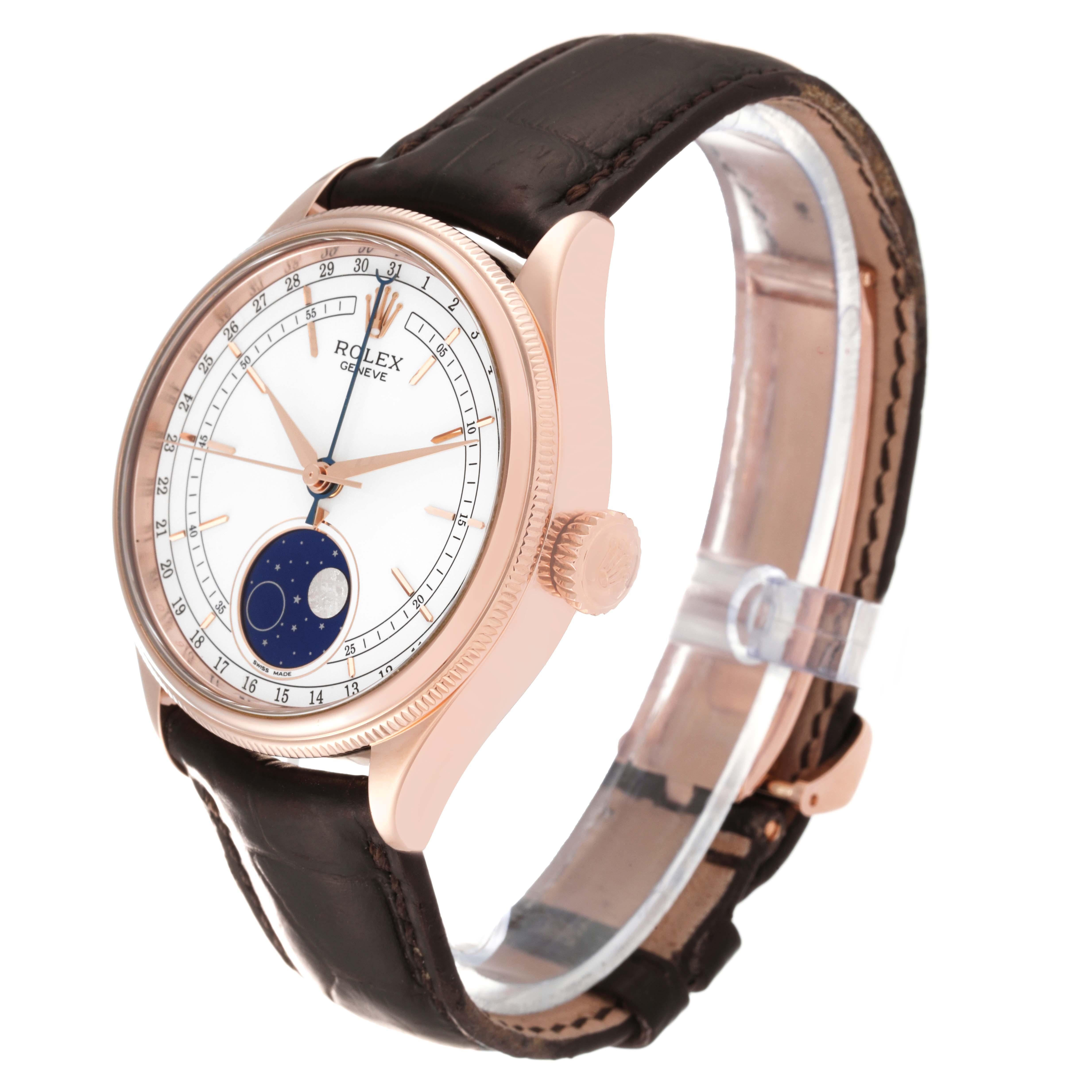 Rolex Cellini Moonphase White Dial Rose Gold Mens Watch 50535 Box Card In Excellent Condition In Atlanta, GA