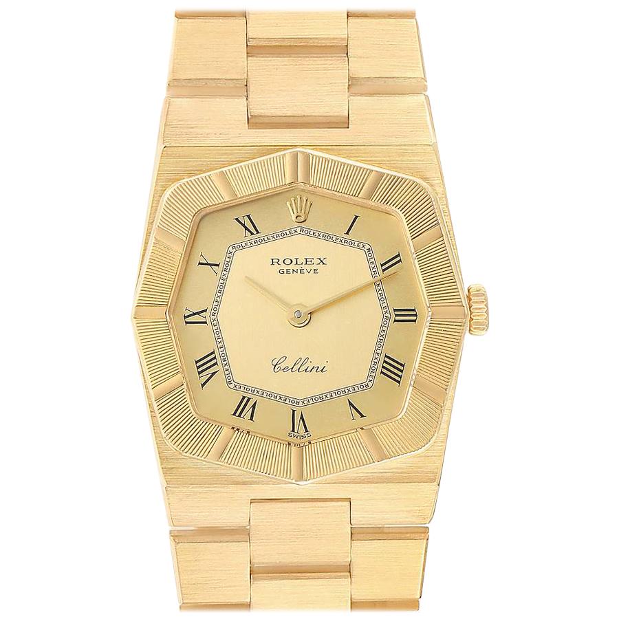 Rolex Cellini Octagonal 18 Karat Yellow Gold Ladies Watch 4360 For Sale