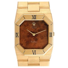 Rolex Cellini Octagonal 18k Yellow Gold Wooden Dial Mens Watch 4350