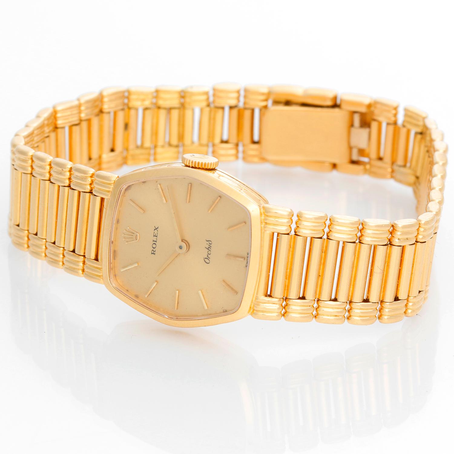Rolex Cellini Orchid 18 Karat Yellow Gold Ladies Watch In Excellent Condition In Dallas, TX