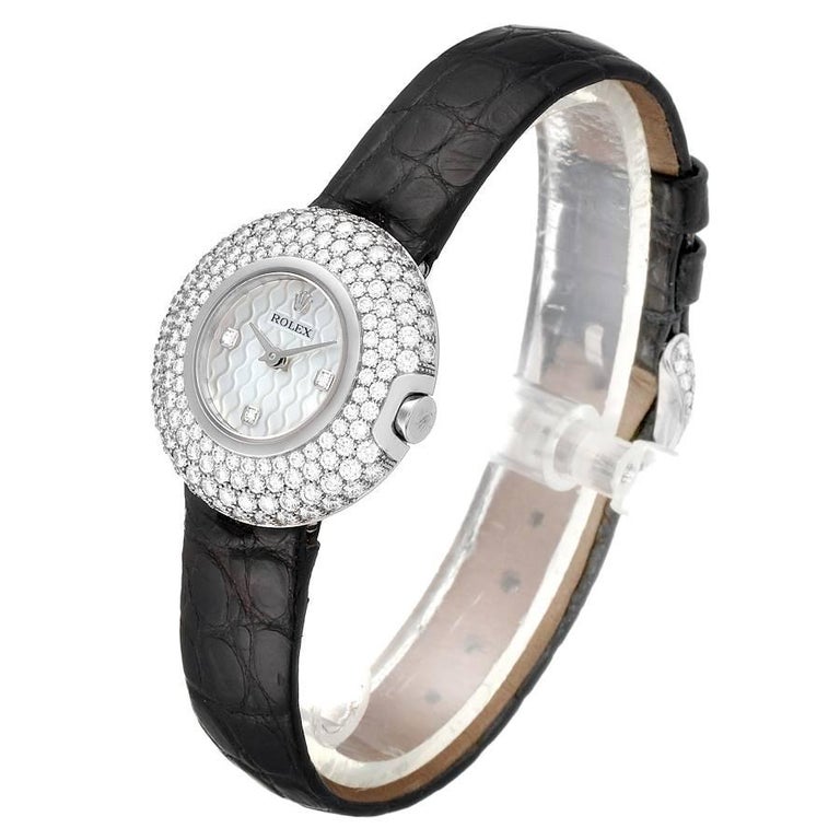 Women's Rolex Cellini Orchid White Gold Diamond Ladies Watch 6201 For Sale