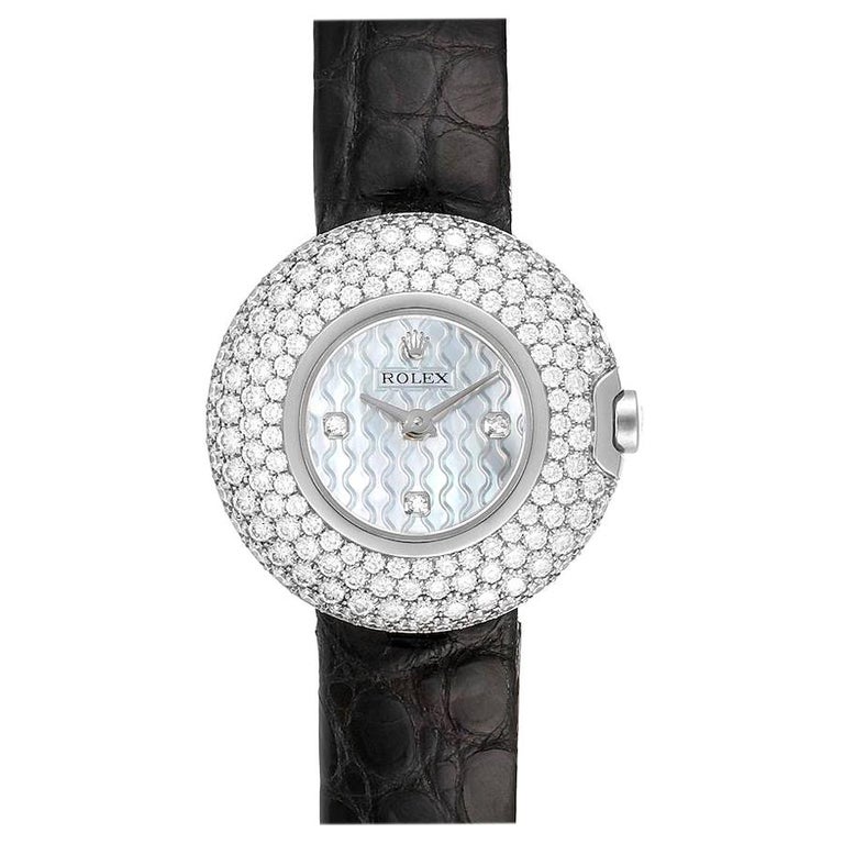 Rolex Cellini Orchid White Gold Diamond Ladies Watch 6201 For Sale
