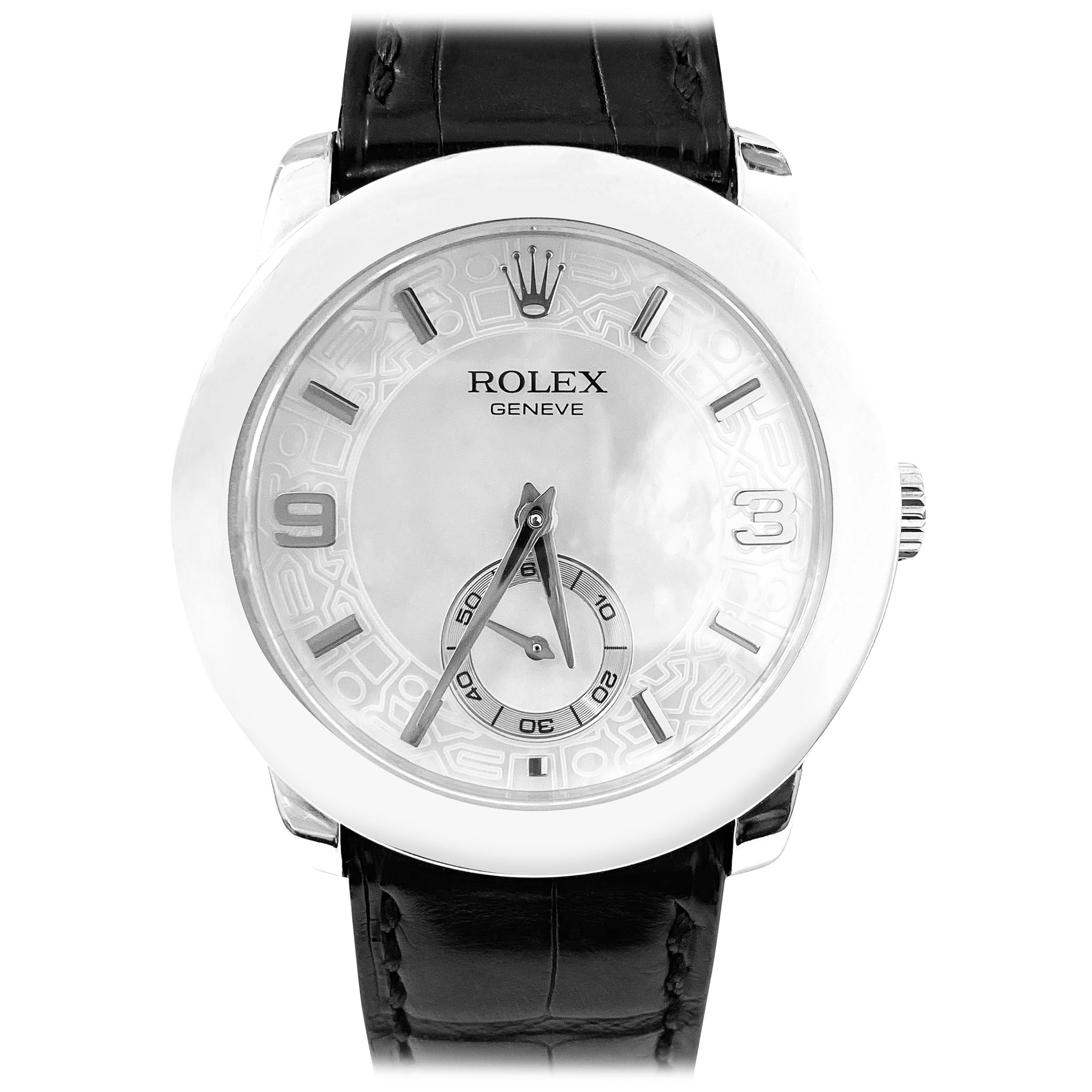 Rolex Cellini Platinum Men's Watch 5240 Mother of Pearl Dial