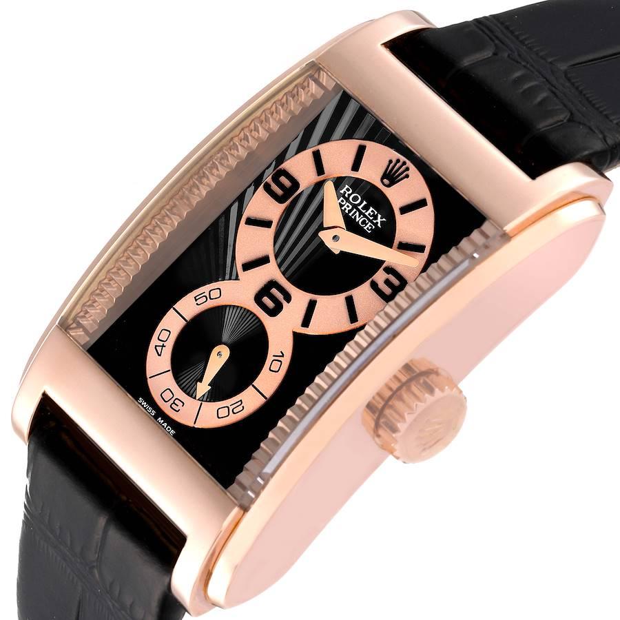 Rolex Cellini Prince 18K Rose Gold Black Dial Mens Watch 5442 In Excellent Condition For Sale In Atlanta, GA