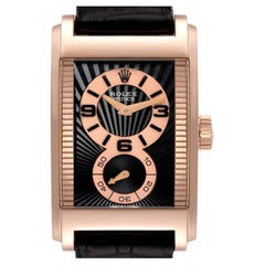 Rolex Cellini Prince 18K Rose Gold Black Dial Mens Watch 5442