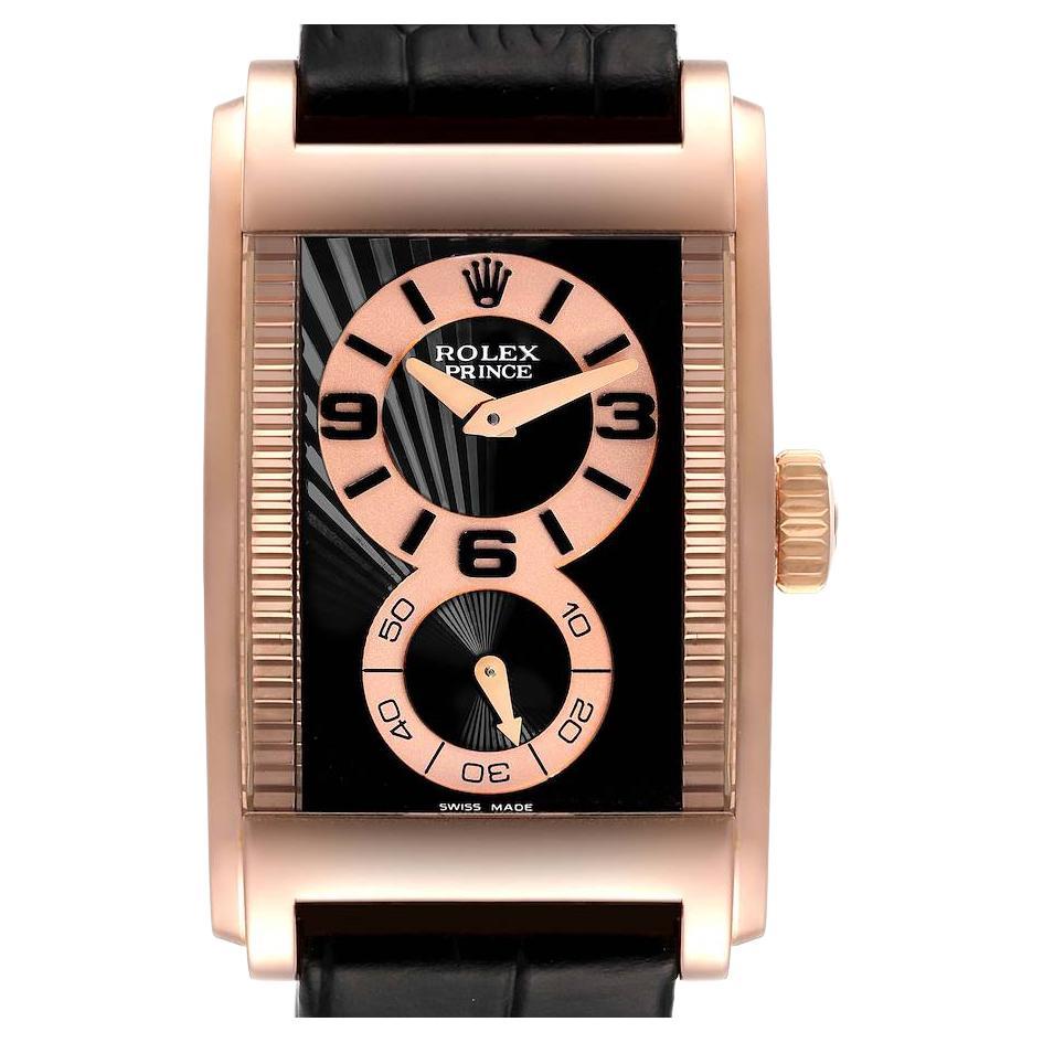 Rolex Cellini Prince 18K Rose Gold Black Dial Mens Watch 5442 For Sale