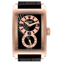 Rolex Cellini Prince 18K Rose Gold Black Dial Mens Watch 5442