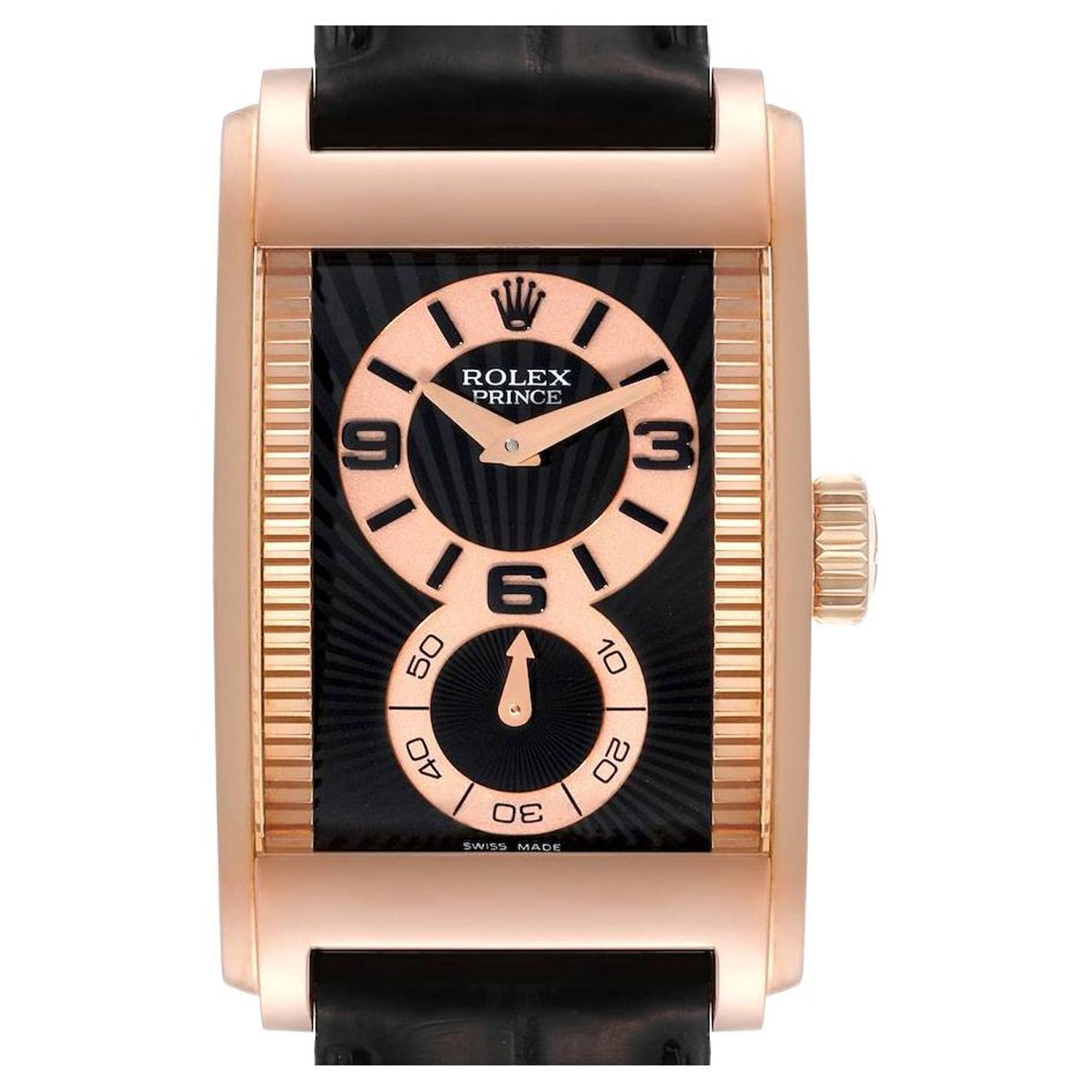 Rolex Cellini Prince 18K Rose Gold Black Dial Mens Watch 5442 at 1stDibs