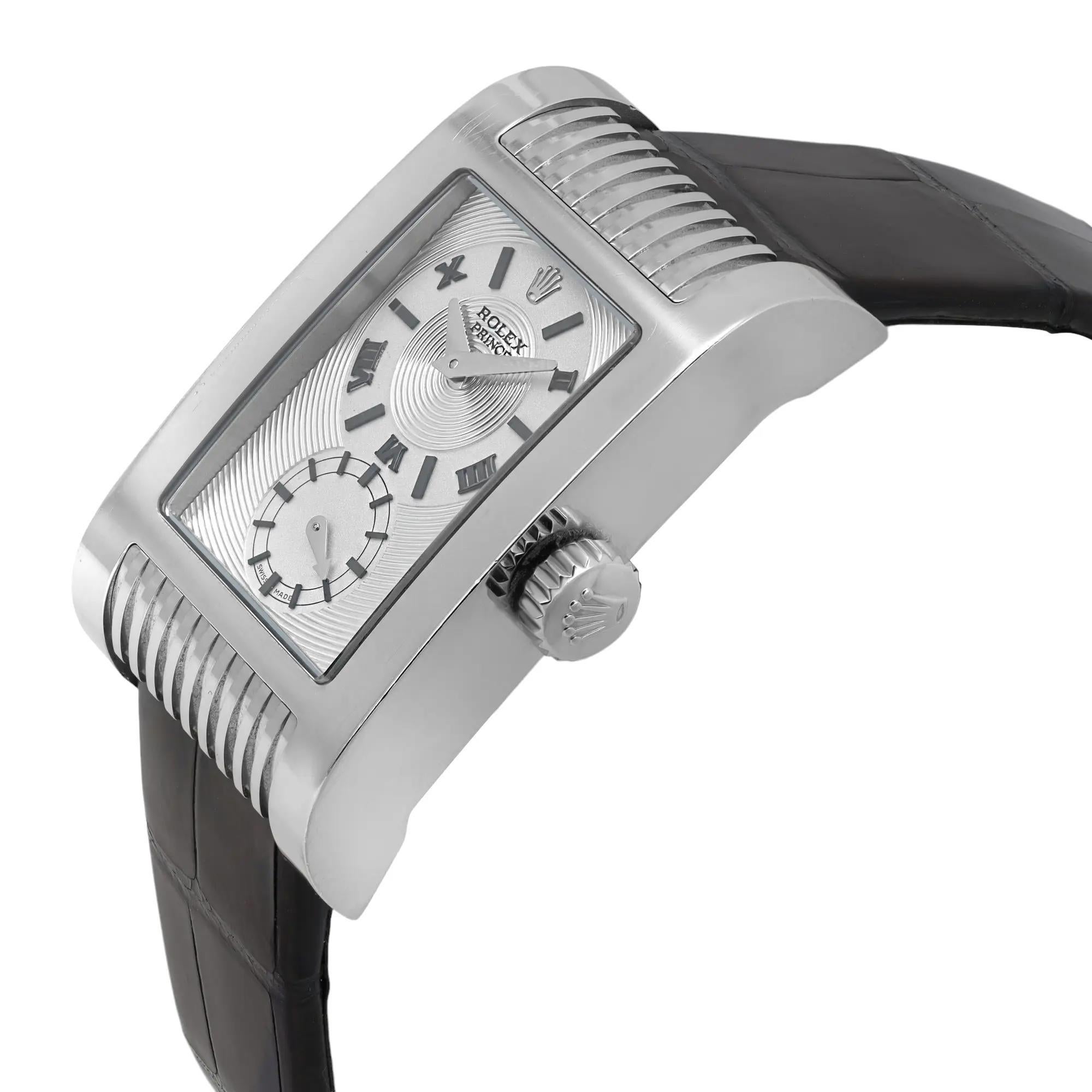 Rolex Cellini Prince 18k White Gold Silver Dial Men Hand Wind Watch 5441 In Excellent Condition For Sale In New York, NY