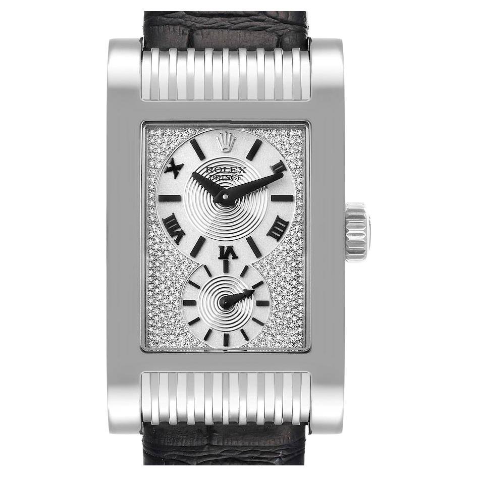 Rolex Cellini Prince 18k White Gold Silver Diamond Dial Mens Watch 5441