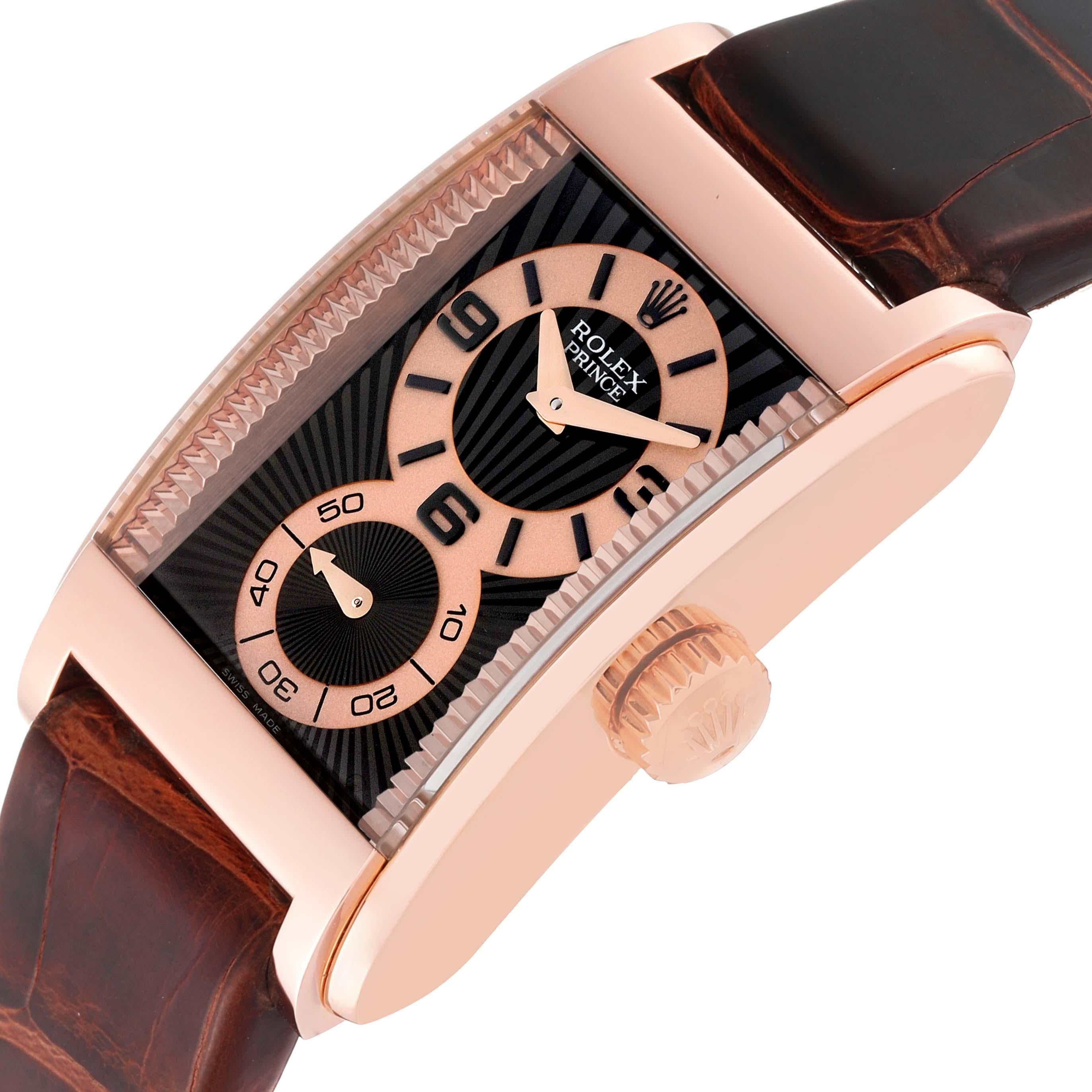 Rolex Cellini Prince Rose Gold Black Dial Leather Strap Mens Watch 5442 en vente 5