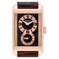 Rolex Cellini Prince Oro Rosa Quadrante Nero Cinturino in Pelle Orologio Uomo 5442