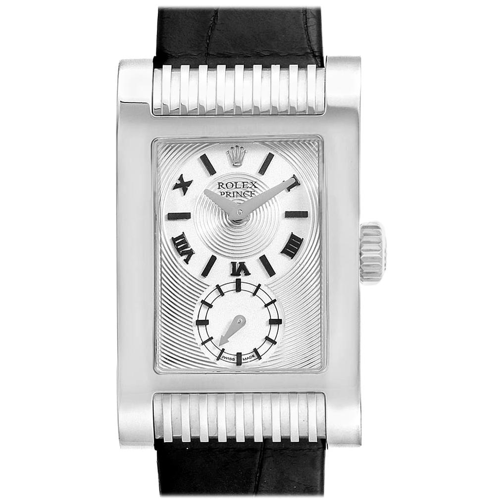 Rolex Cellini Prince White Gold Silver Dial Black Strap Men’s Watch 5441 For Sale