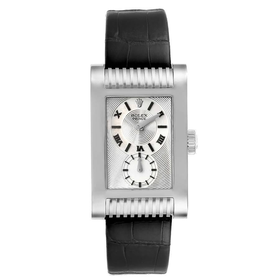 Rolex Cellini Prince White Gold Silver Dial Mens Watch 5441. Manual-winding movement. 18k white gold case 28 x 47 mm. Rolex logo on a crown. Exhibition sapphire crystal case back. . Scratch resistant sapphire crystal. Silver godron dial with small