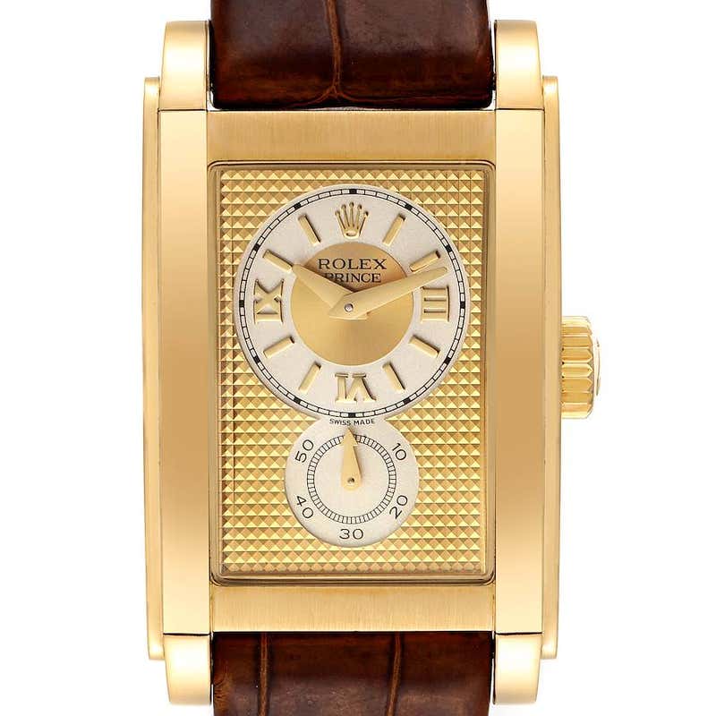 Vintage Rolex Cellini 18 Karat Gold Wood Dial Leather Watch at 1stDibs
