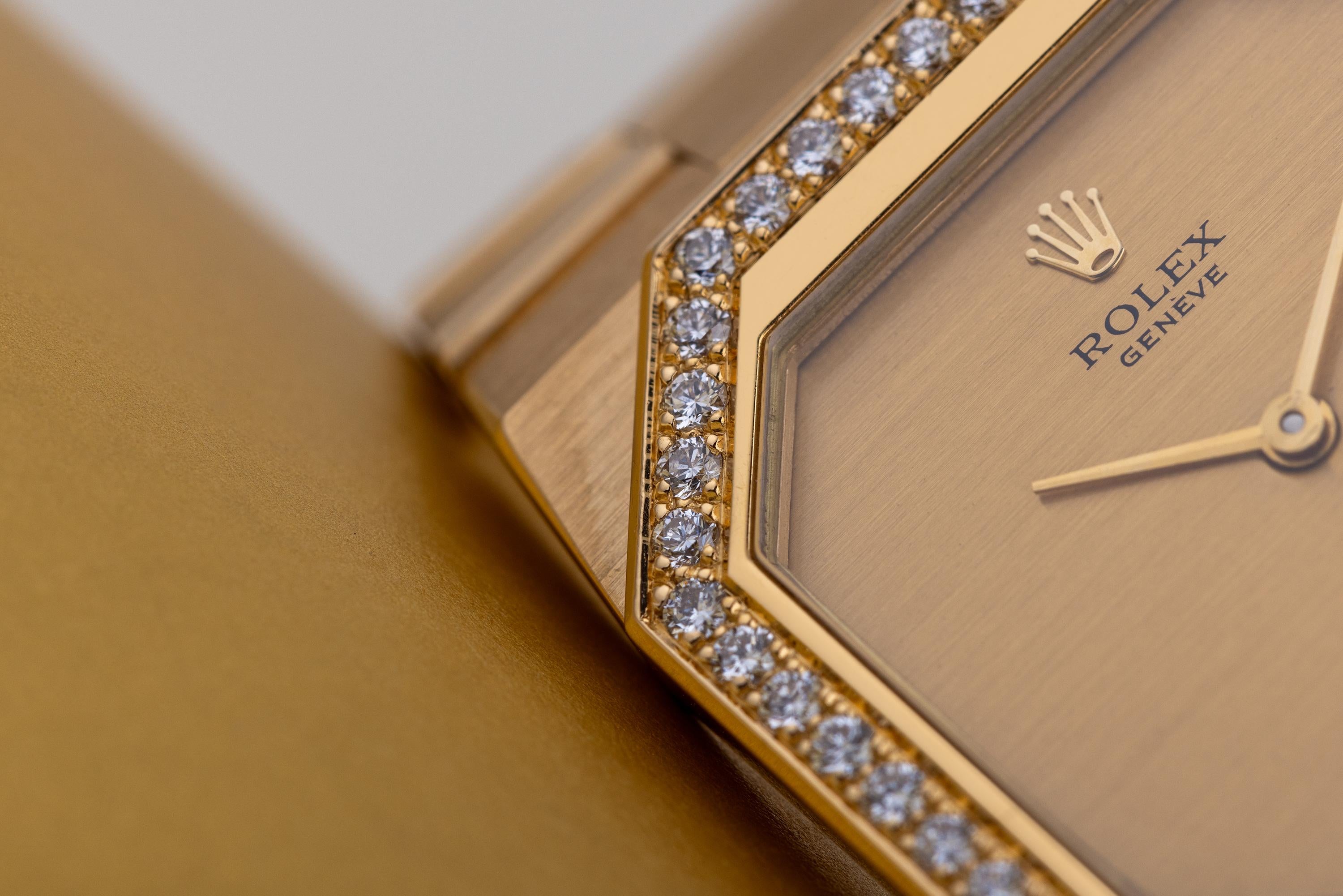 Rolex Cellini  REF. 1650  Diamond Bezel  Gold Dial  1981  18k Yellow Gold For Sale 5